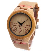 Bobo Bird Női bambusz tokos óra bőrszíjjal - piros varrással