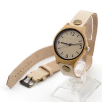 Bobo Bird Női bambusz tokos óra krém bőrszíjjal